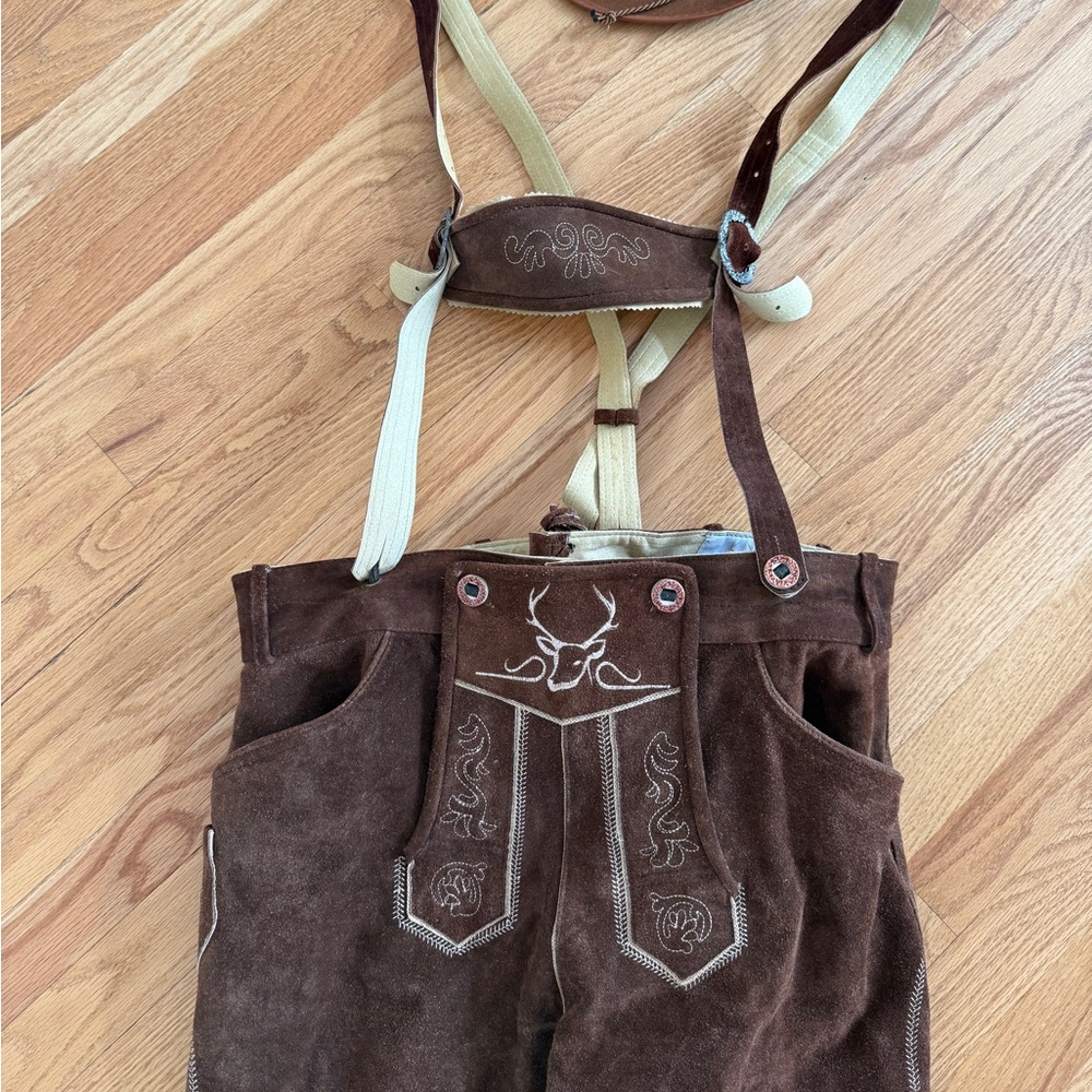 Bavaria Trachten German lederhosen men short dark brown authentic - Picture 2 of 10